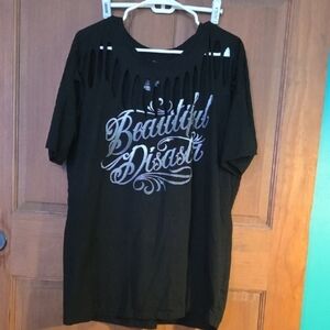 Black Graphic Tee with Cutout Design Beautiful Disaster Xxl Plus Size